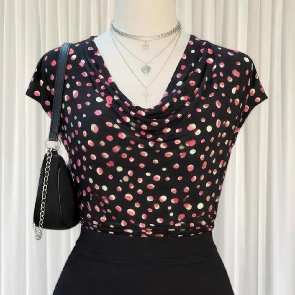 Y2k polka dot cowl neck